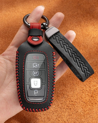 YINEOR Key Fob Cover Leather Car Key Case Keychain Fob Holder Compatible with Lincoln Continental MKC MKX MKZ Navigator Nautilus Corsair Aviator 2017-2026 (Black)