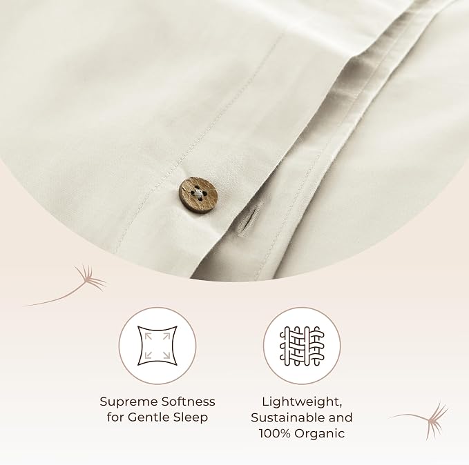 100% Organic Cotton Duvet Cover King Size - Naturally Soft Lightweight & Cooling Duvet Cover Set with Decorative Shams - Premium GOTS Certified 300 Thread Count Sateen Weave (Natural, King)