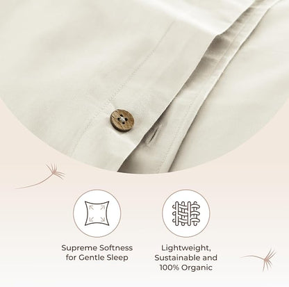 100% Organic Cotton Duvet Cover King Size - Naturally Soft Lightweight & Cooling Duvet Cover Set with Decorative Shams - Premium GOTS Certified 300 Thread Count Sateen Weave (Natural, King)