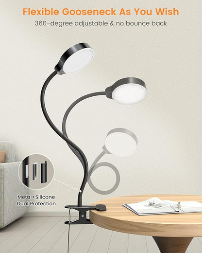Glocusent 5W 36 LED Reading Clip on Light for Bed, Eye Caring Bed Lamp, 3 Colors & 5 Brightness Levels for Headboard with Adapter, Perfect for Reading, Working & Studying (Black)