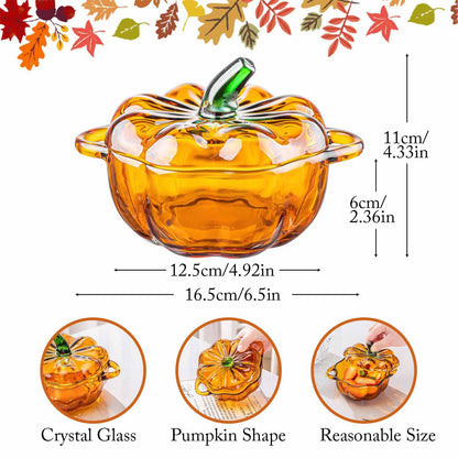 Gkesgm Pumpkin Shape Crystal Glass Candy Serves, Crystal Glassware, Perfect Storage & Decor,Thanksgiving Servers Dessert Plate Snack Bowl