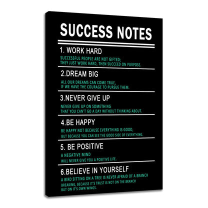 PSYYSP Success Notes Motivational Wall Art Framed Success Quote Canvas Print Inspirational Office Decor for Entrepreneurs Students Study Room Modern Minimalist Black Green Poster 18x12 Inch