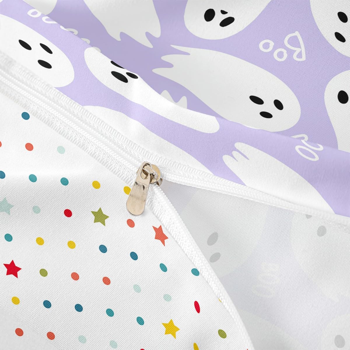 Purple Cartoon Style Duvet Cover Queen Size Halloween Theme Comforter Cover with 2 Pillowcases for Teens Adults Kawaii Ghost Bedding Set 3 Pcs Decorative Bed Cover(No Filler)