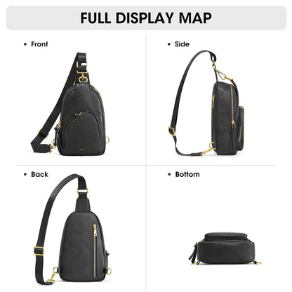 Kattee Sling Bag for Women, Leather Fanny Packs Crossbody Purse, Small Chest Bag with RFID Blocking, Black