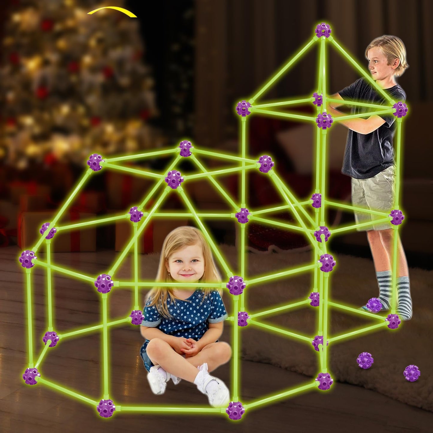 SpringFlower 100 PCS Glow in The Dark Fort Building Kit for Kids,Educational Gift for 3 4 5 6 7 8 9 10 11 12 Years Old Boys and Girls,STEM Construction Toys