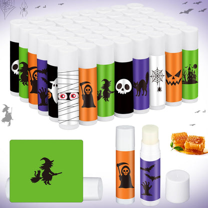 Siifert 20 Pcs Halloween Lip Balm Gifts Bulk Mummy Witch Ghost Black Cat Skull Lip Balm Favors 10 Styles Honey Flavor Spooky Party Supplies Halloween Treat Goodie Bag Stuffers for Adults Women Men
