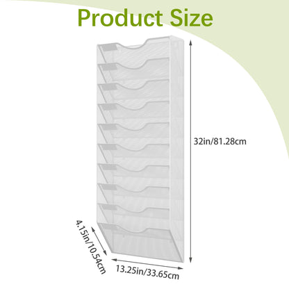 EasyPAG 10 Pocket Mesh Wall File Organizer, Hanging Paper Folder Holder with Classify Label, Vertical Wall Mount Mail Organizer for Office Home Classroom, White