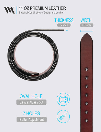 WOLFANT Thicken Full Grain Leather Heavy Duty Belts for Men,100% Italian Real Solid Leather