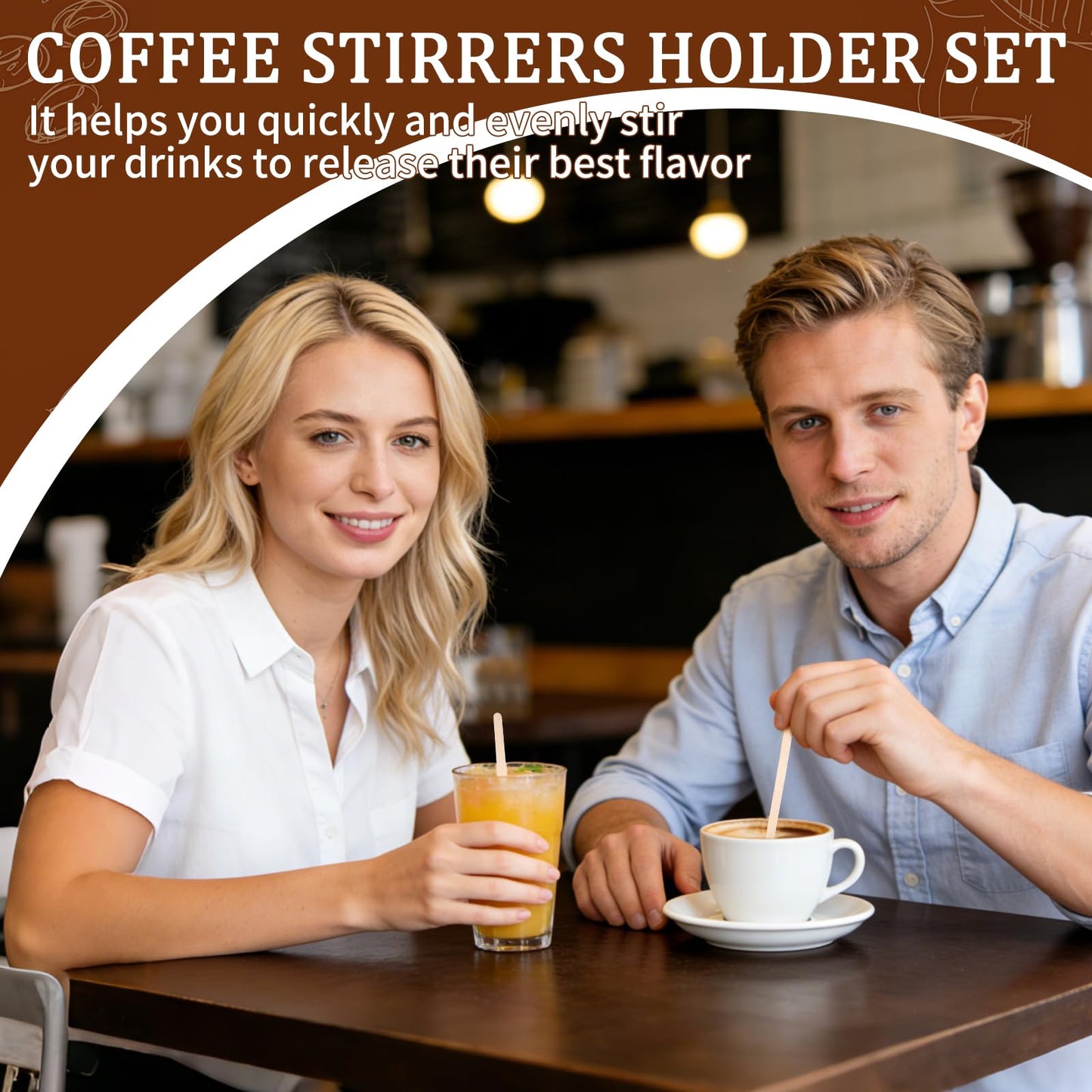 200-Count Coffee Stirrers Holder, 5-Inch Rattan Cocktail Stirrers, Wood Stir Sticks for Hot or Cold Beverages, Coffee Bar, Home Kitchen, Party Supplies & Halloween Decor
