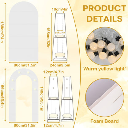 White Arch Backdrop Stand with Lights, Balloon Arch Frame, Foam Board Arch for Graduation, Birthday, Wedding, Baby Shower & Party Decorations