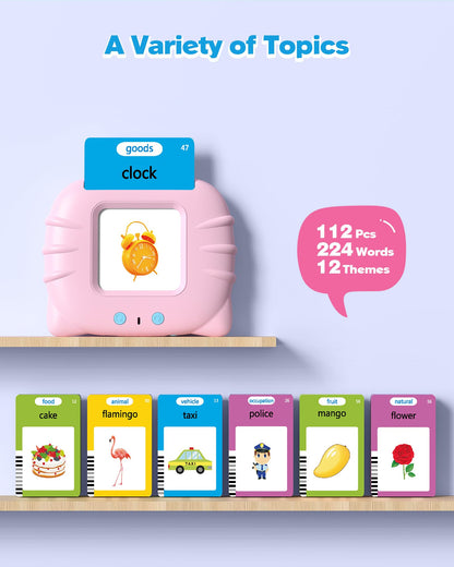 Airbition Talking Flash Cards for Toddlers 1 2 3 4 Year Olds, Montessori Language Learning Toys with 224 Words, Pocket Speech Therapy Toys, Children's Sensory Educational Device, Pink