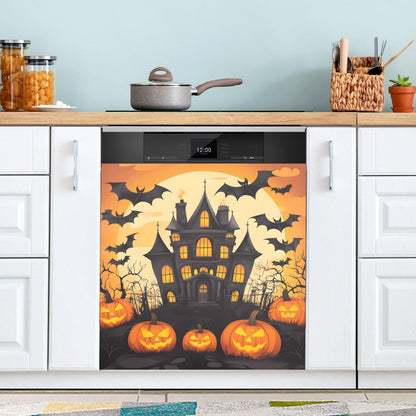 Halloween Castle Pumpkin Dishwasher Magnet Cover Panel,Magnetic Dishwasher Covers Refrigerator Sticker Decal Halloween Decorative Washing Machine Cover for Home Kitchen,23x26in