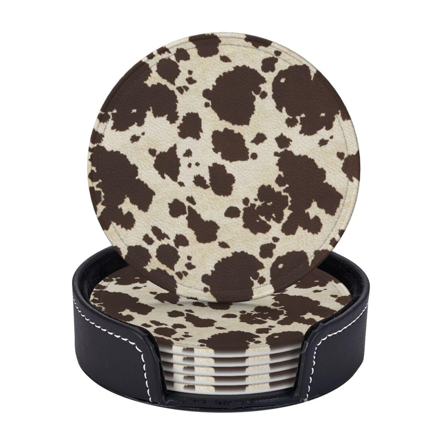 6 Pack Cute Cow Print Coasters, 4 inch Cow Print Coasters with Holders, Cute Cow Coasters for Women Men