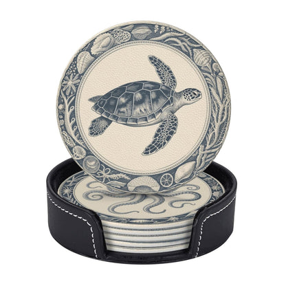 6 Pcs Nautical Ocean Drink Coasters with Holder Coasters for Drinks Coffee Table Home Decor Housewarming Gift