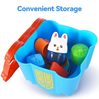 iPlay, iLearn Baby Stacking Toys, Toddler Nesting Stack Cups, Infant Stackable Block, Kids Sorting Game W/Shape Sorter for Sand Bath, Birthday Gift for 12 18 24 Month 1 2 3 Year Old Boys Girls