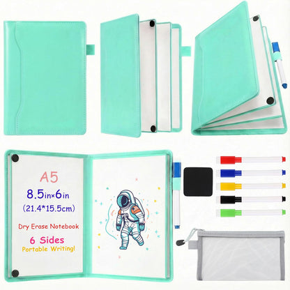 Feifeiya 6 Sides Dry Erase Notebook Portable White Board 9"x6"(a5) Travel Dry Erase White Board Notebook Foldable Anti-ghosting Surface for Office, School, Study, Travel & Business Meeting Planning