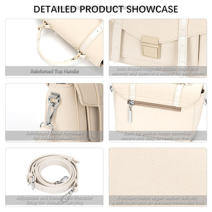 ALEX&MIA Women's Small Top-Handle Handbag – Vegan Leather Mini Satchel Bag, Fashionable Crossbody and Shoulder Bag, Perfect for Daily and Work Use (Off White)