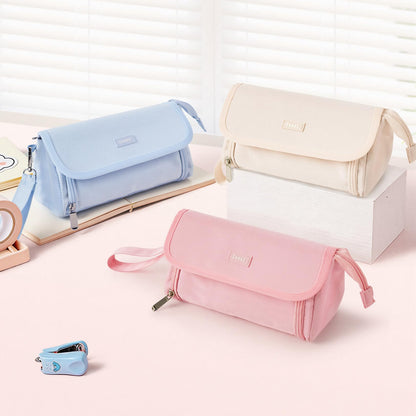 Sooez Super Large Pencil Case, Big Capacity Pencil Bag with 3 Compartments, Holds 100 Pencils, Cute Pencil Pouch with Zipper, Portable Stationery Pen Bag, Aesthetic School Supplies For Girls, Beige