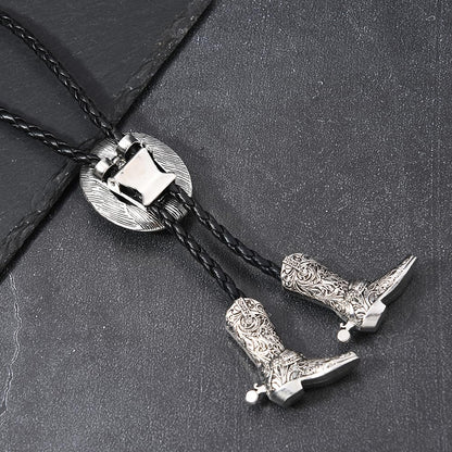 Joxevyia Western Cowboy Bolo Tie for Men Women Adjustable Necktie 3D Cowboy Hat and Boots Tips Bolo Neckties for Concert Rodeo and Daily Outfit