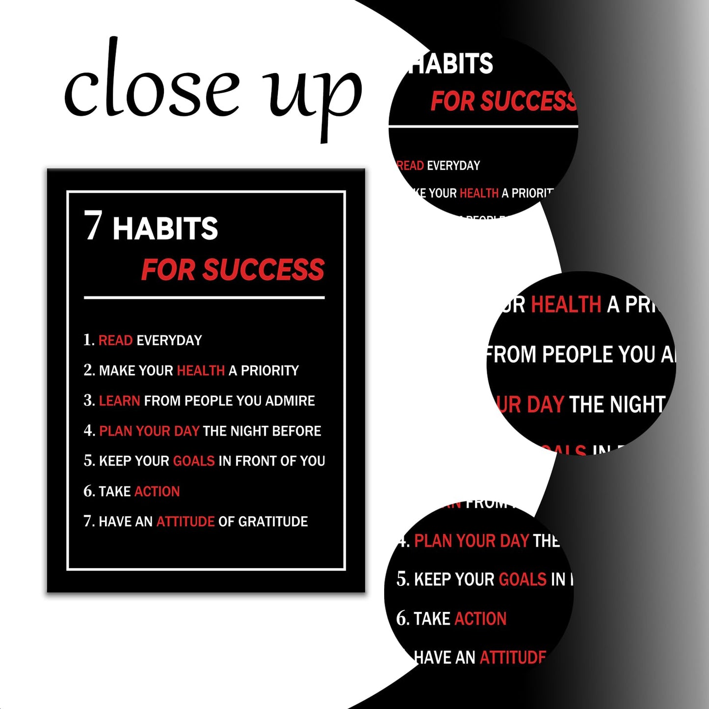 7 Habits For Success Motivational Poster Wall Art Home Decor Inspirational Canvas Print Pictures Inspiring Artwork for Living Room Office Gym Classroom Decoration Stretched and Framed [18''W X 24''H]