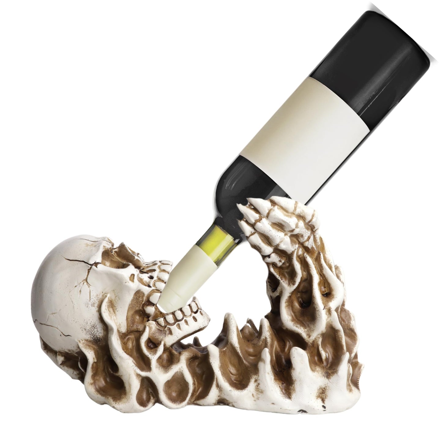 Needzo Resin Skeleton Wine Bottle Holder, Gothic Tabletop Kitchen Accessory, Great Gift for Bar, 4 x 10 x 7 Inches