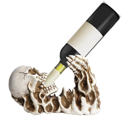 Needzo Resin Skeleton Wine Bottle Holder, Gothic Tabletop Kitchen Accessory, Great Gift for Bar, 4 x 10 x 7 Inches