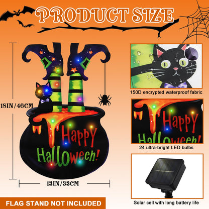 Neaonau Halloween Lighted Garden Flag for Outdoor 13 * 18 Inches Solar Witch Cauldron Flag with 8 Modes, Double Sided Halloween Decorations for Yards, Patios, Lawns, and Streets (Witch Feet)