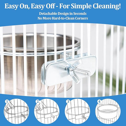 2 Pack Stainless Steel Bird Food Bowl Small Bird Feeding Dish Cups for Cage Parrot Food Bowl Cage with Clamp Holder for Parrots, Cockatiels, Small Animals (S+M)