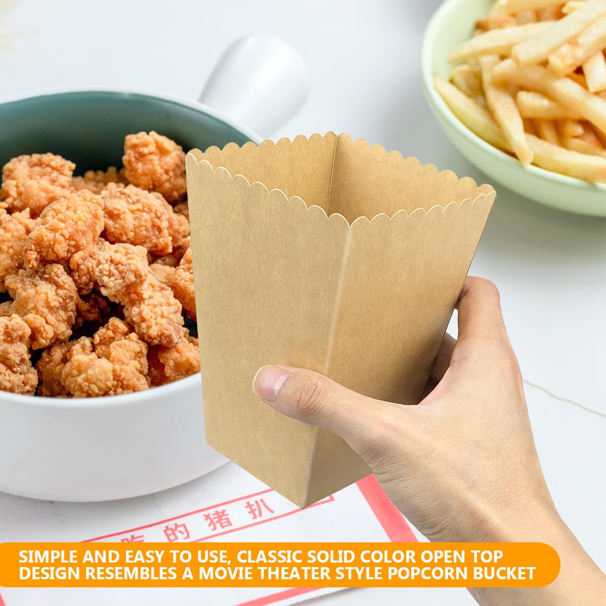 DOERDO 50pcs Popcorn Box for Party, Kraft Paper Popcorn Buckets Oil-Proof Snack Containers for Movie Theater Wedding Birthday Party, 3.5x3.5x5.4Inch