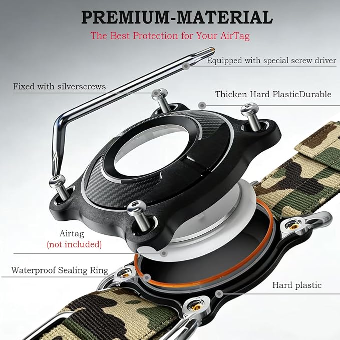 Upgraded AirTag Dog Collar,Waterproof Tactical Dog Collar with AirTag Holder, Control Handle and Metal Buckle,Heavy Duty Dog Collars for Large Dogs(AirtagCamo，XXL