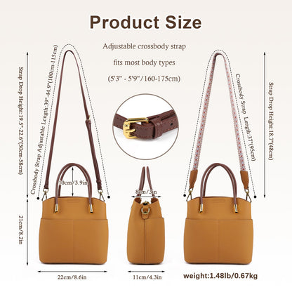 MFFOR Genuine Leather Crossbody Purses and Handbags for Women, Tote Shoulder Purse Bucket Handbag, Top Handle Satchel (Orange