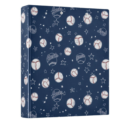 Baseballs and Stars Round Ring Binders 1.5 Inch Softball White Blue Purple 3 Ring Clipboard Binder for Office School Work Supplies File Folder 200 Sheet Capacity