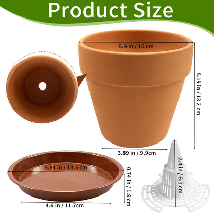 Seuqhck 6 Pack 6 Inch Terracotta & Clay Pots with Saucer for Plants, Breathable Clay Planters Flowerpot Terra Cotta Flowerpot with Drainage Hole for Indoor Outdoor Gardening Succulents Home Decor