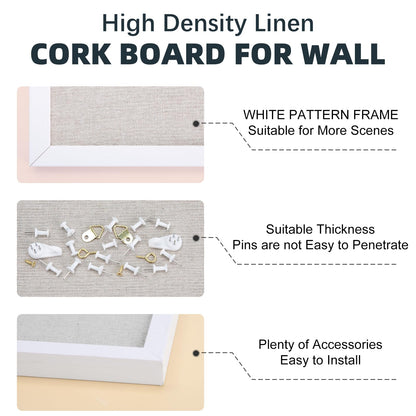 OWLKELA 24'' x 36'' Linen Bulletin Board 2 Pack, White Framed Cork Board, Perfect for Office & Home Decor, School, Cubicle