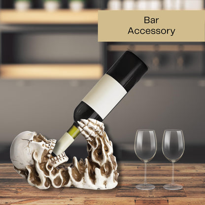 Needzo Resin Skeleton Wine Bottle Holder, Gothic Tabletop Kitchen Accessory, Great Gift for Bar, 4 x 10 x 7 Inches