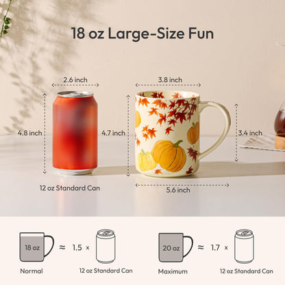 LINVIA Garden Mug, 18 oz Large Floral Coffee Mug with Big Handle, Ceramic Porcelain Tea Cup, Microwave Dishwasher Safe (Fall, Halloween Pumpkin)