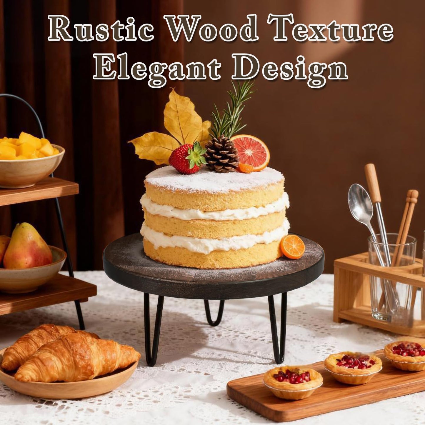 jubilander 3 Pcs Buffet Risers, Wood Round Food Riser Dessert Table Display Stand Set for Party Wood Cupcake Stands Nesting Table for Home Decor (Walnut)