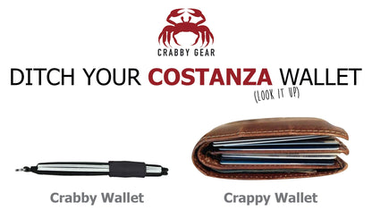Crabby Gear - Front Pocket Wallet - Minimalist Wallet - Mammoth Black - Leather - Carry Cards, Cash, Phone, Keys - Lobster Claw Keychain Included- Ultra Thin 4"x2"
