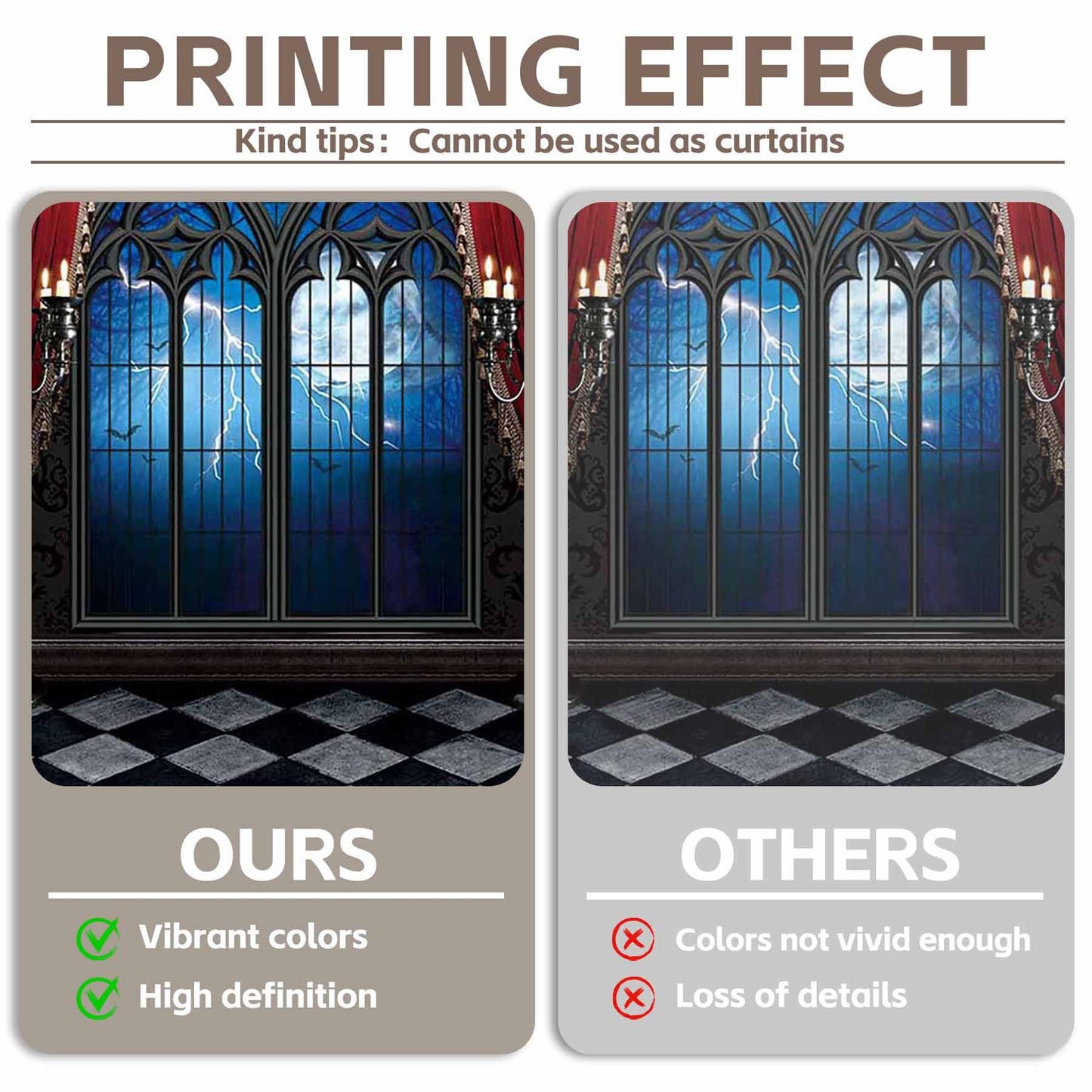 Swepuck 5x7ft Gothic Vampire Medieval Castle Backdrop Halloween Window Moon Bats Photography Background Dress-up Party Decorations Photo Booth Banner