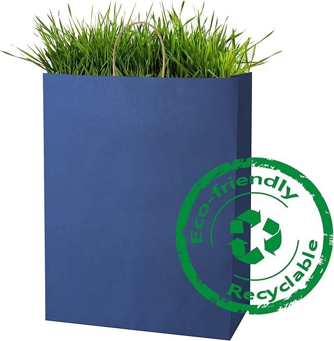 BagDream Navy Blue Gift Bags 13x7x17 50Pcs Large Kraft Paper Shopping Bags with Handles Bulk, for Party Favor, Retail, Merchandise, Grocery, Recycled Paper Sacks