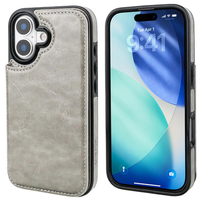 ONETOP Compatible with iPhone 17 Wallet Case with Card Holder, PU Leather Kickstand Card Slots Case, Double Magnetic Clasp and Durable Shockproof Cover 6.3 Inch (Gray)