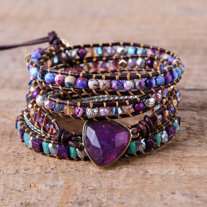 YGLINE Amethyst Healing Bracelet Natural Stone Crystal Bead Wrap Bracelets Collection