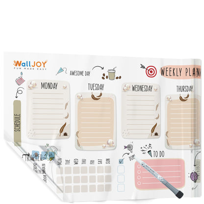 WallJOY Dry Erase Calendar – 39.4x16” Weekly Dry Erase Board for Wall, Clear Weekly Planner Whiteboard, Reusable & Easy Erase, Sticks to Smooth Surfaces, Upgraded Static Cling – Improved Hold