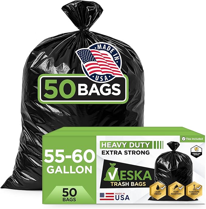Veska 55 Gallon Trash Bags Heavy Duty, 55-60 Gallon Trash Bags Large Black