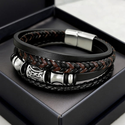 Kim Carrey Italian Handmade Genuine Leather Bracelets for Men Stainless Steel Clip, Men's Casual Genuine Multi-layer Cuff Bracelet, Bracelet Gift for Real Men (8.2“)