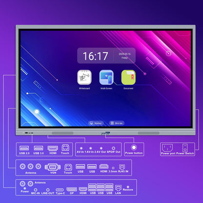 55" Smart Board, 8 + 256 GB Digital Interactive Whiteboard Display Built-in Windows10 & Android 11 Dual System with 4K Touchscreen, Electronic Smartboard for Classroom Office Home (Board Only)