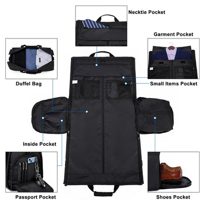 Garment Bags for Travel Large Suit Bag for Men Carry On Garment Bag Convertible Garment Duffle Bag with Shoes Compartment,2 in 1 Hanging Dress Suitcase Suit Travel Bags,Black