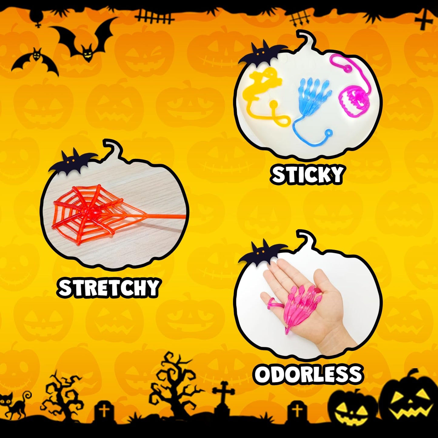 Halloween Toys Gifts Bulk for Kids 100PCS, Sticky Hands Treats Non Candy Party Favors for Toddlers, Bulk Halloween Birthday Basket Goody Bag Stuffer Fillers Classroom Prizes Giveaways Handouts Ideas