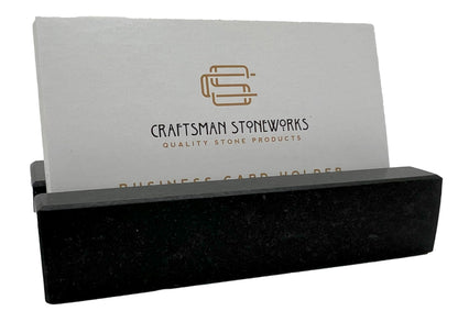 Craftsman Stoneworks Business Card Holder for Desk - Honed Black Absolute Granite Display for Cards, Desktop Business Card Stand for Home or Office. Handmade in California.
