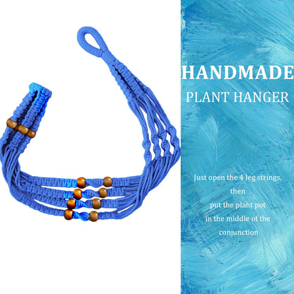 MENG ZHI AO 3 Pcs 35 Inch Macrame Plant Hanger Flower Pot Hanging Plant Holder No Tassels Decorative Hanging Planter Basket with Wood Beads for Indoor Outdoor Home Decor (Blue)